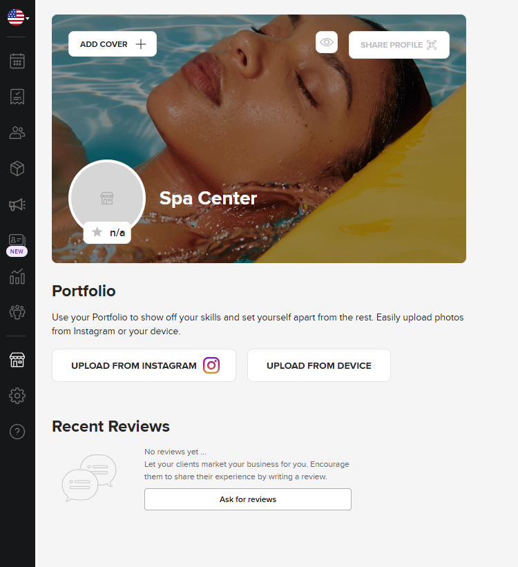 Booksy Biz spa business profile dashboard