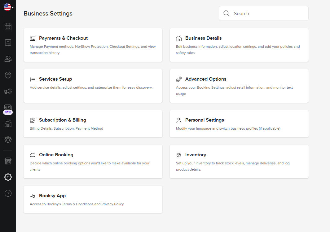 Salon reservation system business settings dashboard